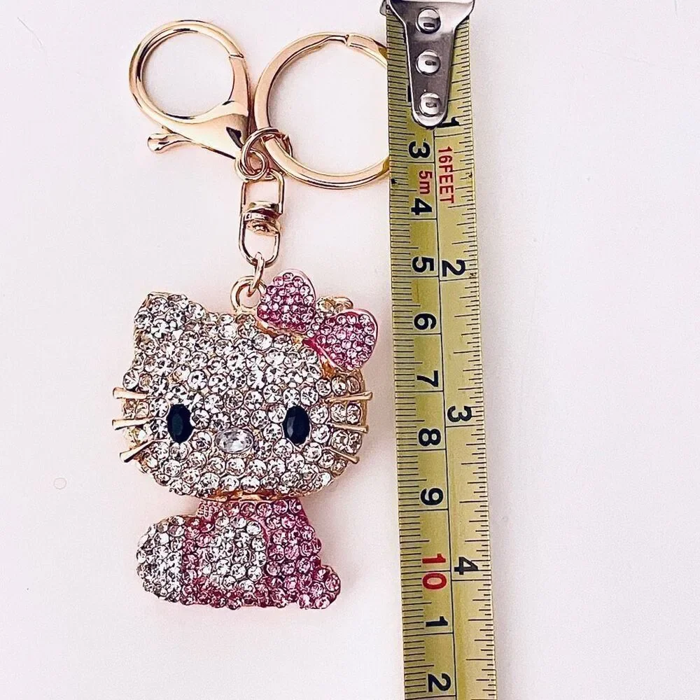 NWT Gorgeous Hello Kitty Gold Pink White Rhinestones Key holder Keyring Keychain